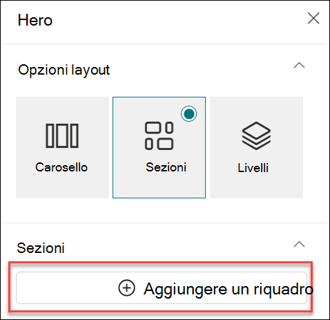 screenshot della web part Aggiungi un riquadro per hero