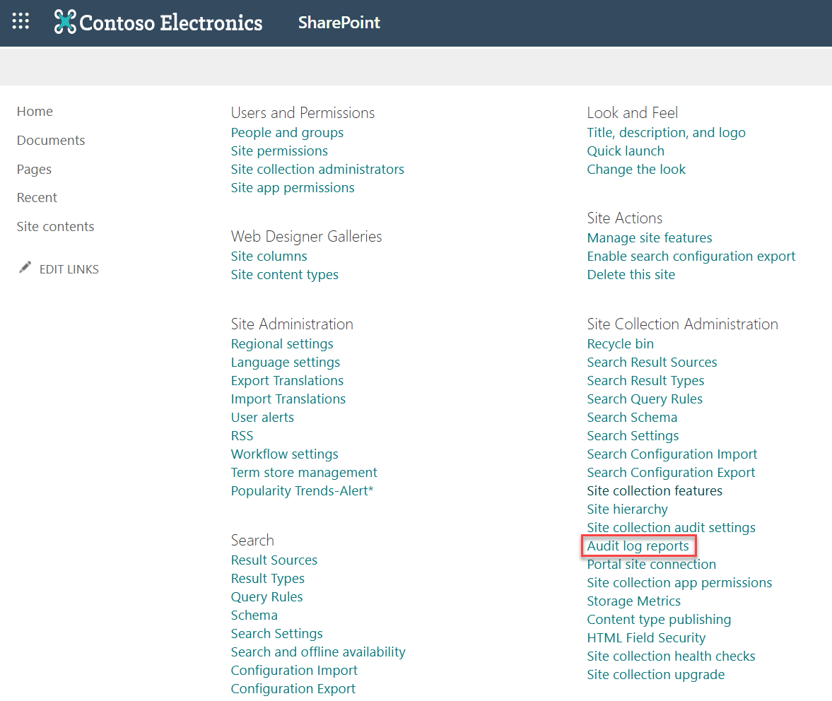 screenshot dei report del log di controllo