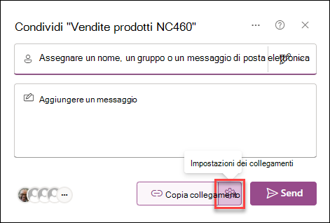 Screenshot della casella delle impostazioni dei collegamenti che mostra tutte le opzioni disponibili per la condivisione dei collegamenti.