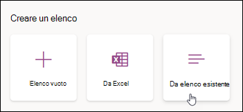 Crea da elenco esistente