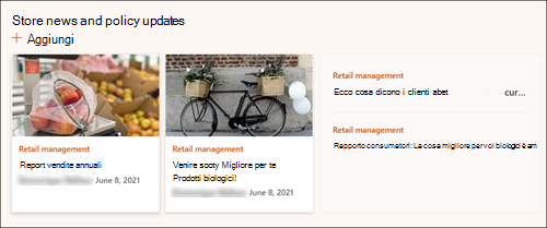 Screenshot della web part Notizie