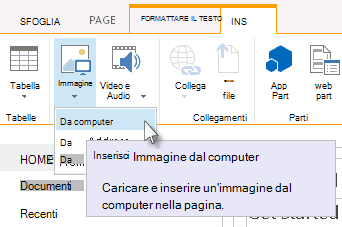 Opzione Inserisci immagine dal computer