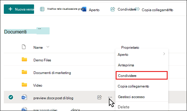 Iniziare a condividere un documento in una raccolta di SharePoint