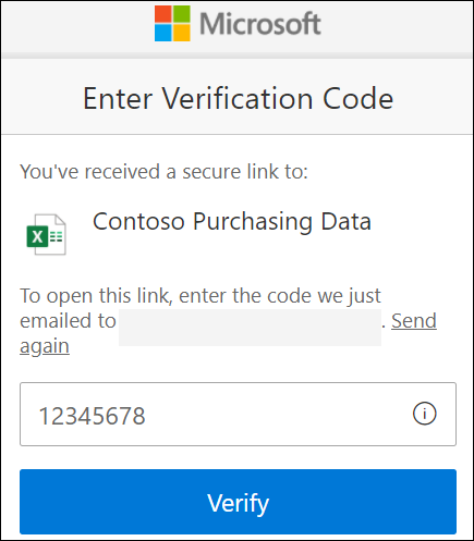 Finestra verifica codice di condivisione esterna di OneDrive
