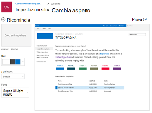 Modificare l'aspetto di colori, tipi di carattere e layout