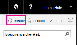 Screenshot del controllo Condividi per la condivisione di un sito