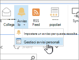 Pulsante Gestisci avvisi di SharePoint 2016 evidenziato