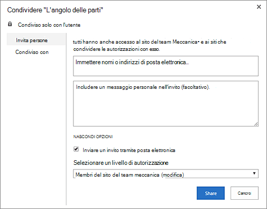 Condividere il sito wiki con altri membri