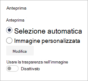 Impostazioni dell'immagine di anteprima