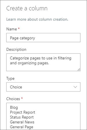 Esempio di configurazione di una colonna di scelta delle categorie per i blog
