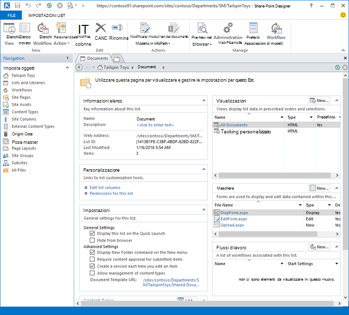 Immagine della prima pagina di SharePoint Designer 2013.