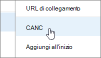 Voce di menu Elimina nel menu dei puntini di sospensione