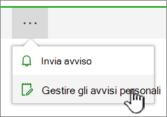 Pulsante Gestisci avvisi di SharePoint Online evidenziato