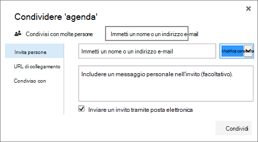 Finestra di dialogo Condividi