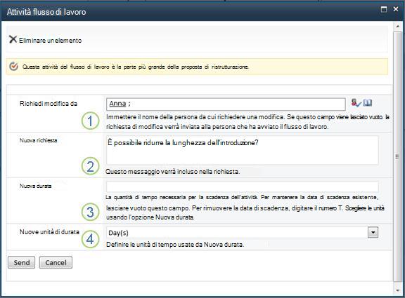Modulo per la richiesta di una modifica dell'elemento