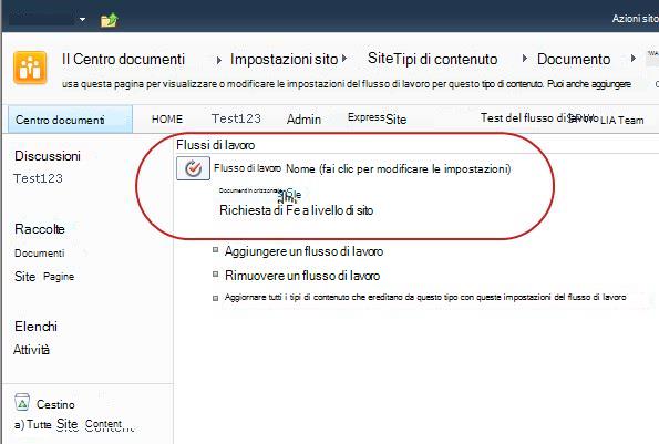 Collegamento per la modifica delle impostazioni del flusso di lavoro