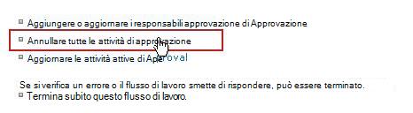Collegamento per l'annullamento di tutte le attività