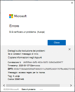 Errore 4usqa di accesso di Outlook classico