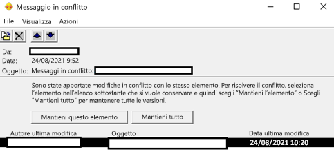 Sono state apportate modifiche in conflitto con gli stessi elementi.