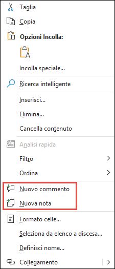 Immagine di Excel con il pulsante destro del mouse sullo
