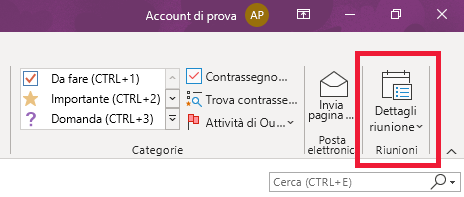 Dettagli riunione di OneNote sulla barra multifunzione