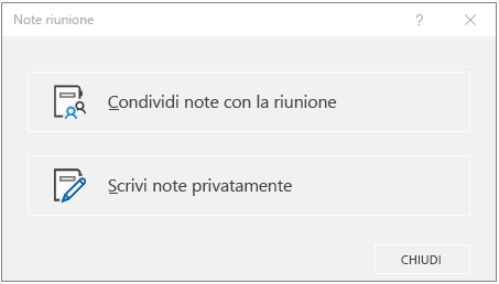 Finestra di dialogo Note riunione di OneNote