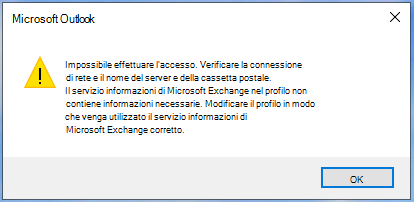 Outlook non può effettuare l'accesso.