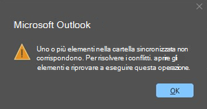 Errore di conflitto di Outlook con l'elemento della riunione