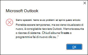 Errore di Outlook aprire sessanta messaggi di posta elettronica