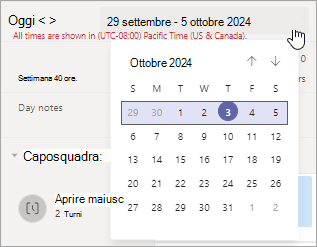 Modificare l'intervallo di date nella pianificazione in Turni.