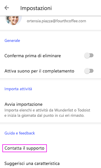Toccare Ottieni supporto