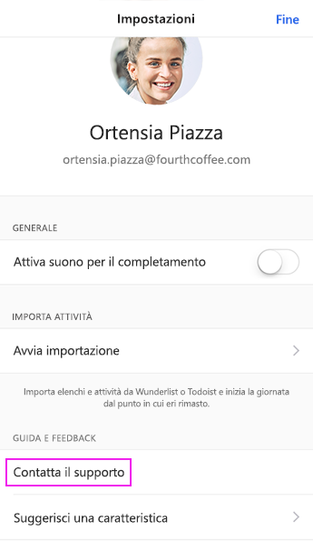 Toccare Ottieni supporto