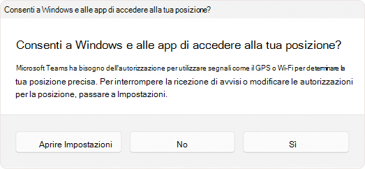 Screenshot della richiesta all'utente di consentire a un'app di accedere alla posizione.