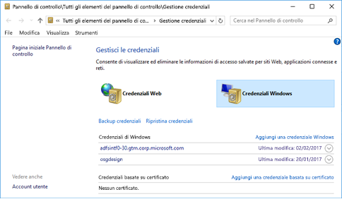 Gestione credenziali in Windows