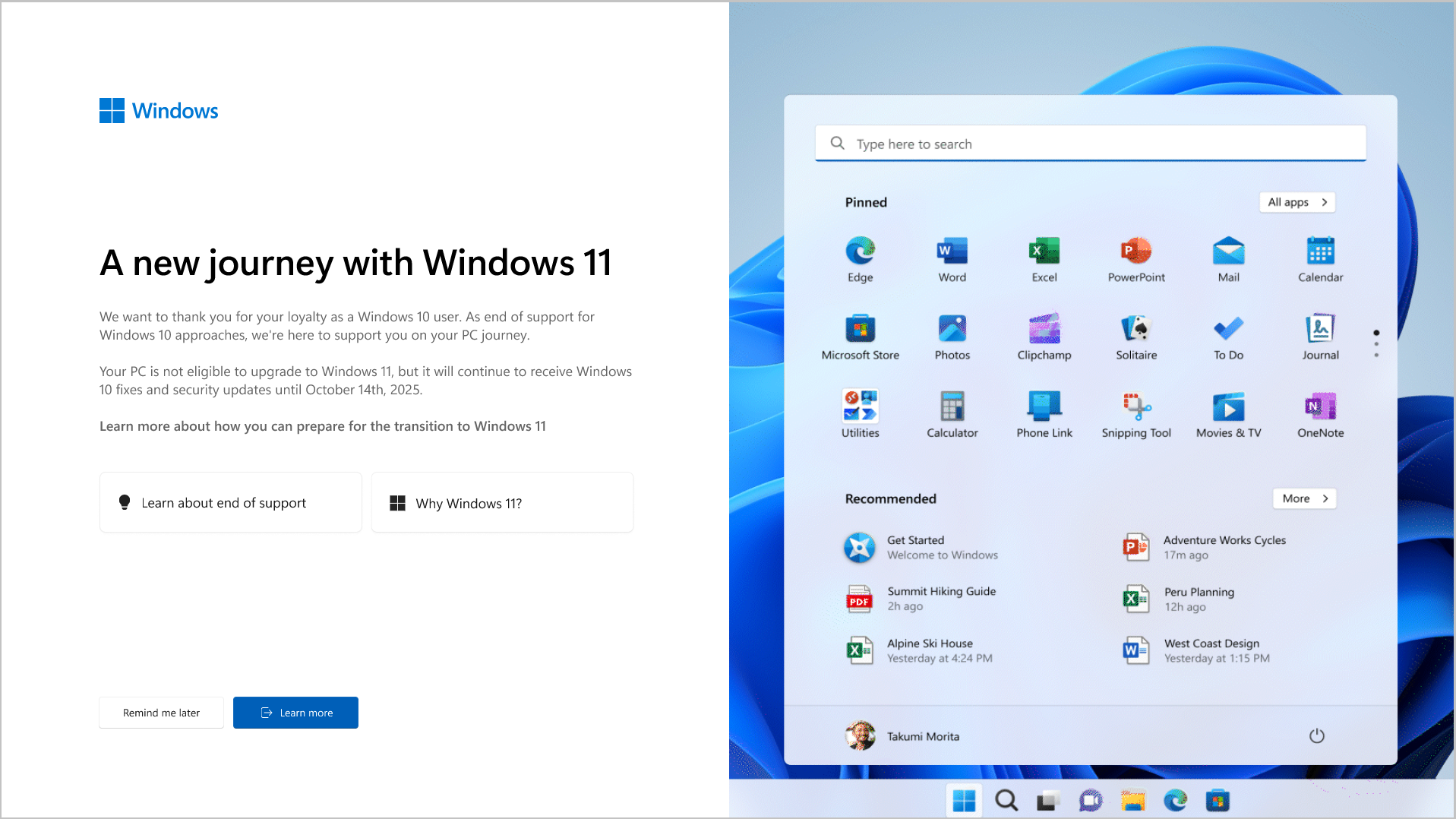 Screenshot della notifica altre informazioni per Windows 10 fine del supporto.