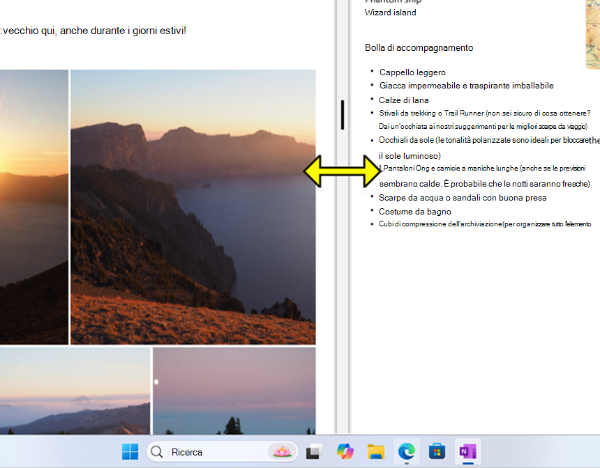 Screenshot di una barra che separa le finestre di un gruppo di ancoraggio.