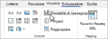 Scheda Sviluppo con il pulsante Modalità progettazione selezionato