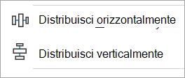 Screenshot che mostra le opzioni di allineamento orizzontale e verticale di Allinea oggetti.