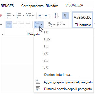 Schermata Interlinea e spaziatura paragrafo