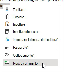 Scegliere Nuovo commento nel menu di scelta rapida