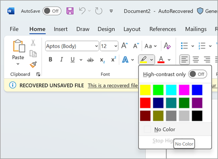 schermata di evidenziazione di microsoft Word two.png