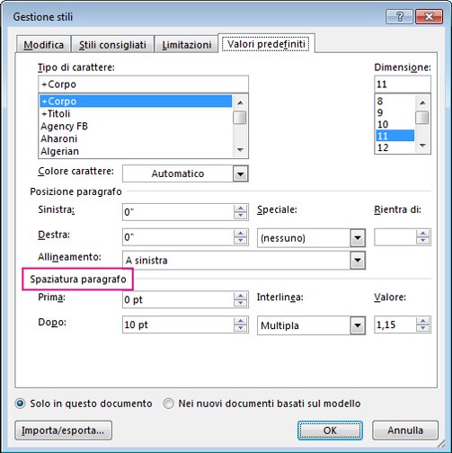 Gestione stili