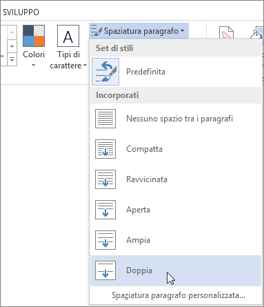 Menu Spaziatura paragrafo