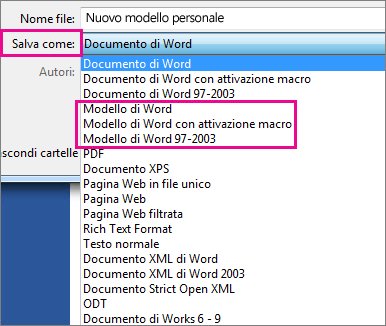 Salvare un documento come modello