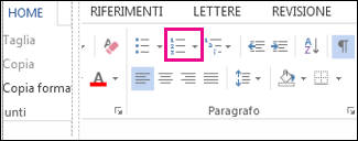 Pulsante Numerazione nel gruppo Paragrafo della scheda Home