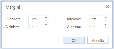 Immagine della finestra di dialogo Margini di Word Web App
