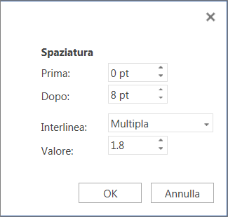 Finestra di dialogo Paragrafo