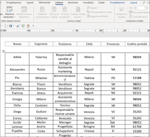 Esempio di stampa unione di directory