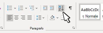 Sezione Paragrafo in Word con l'ordinamento evidenziato