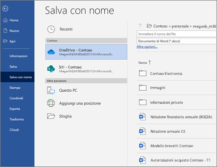 Salvare un file di Word nel cloud